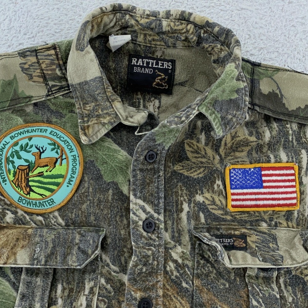 Rattlers Brand Shirt Mens Medium Camo‎ Bowhunter USA Patch Hunting Outdoors
